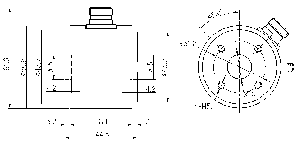 靜態(tài)扭矩傳感器扭力傳感器CAZF-T50.8外形尺寸圖